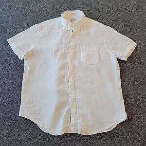 J Crew Baird Mcnutt Irish Linen Shirt Men's Large White Short Sleeves Button Up